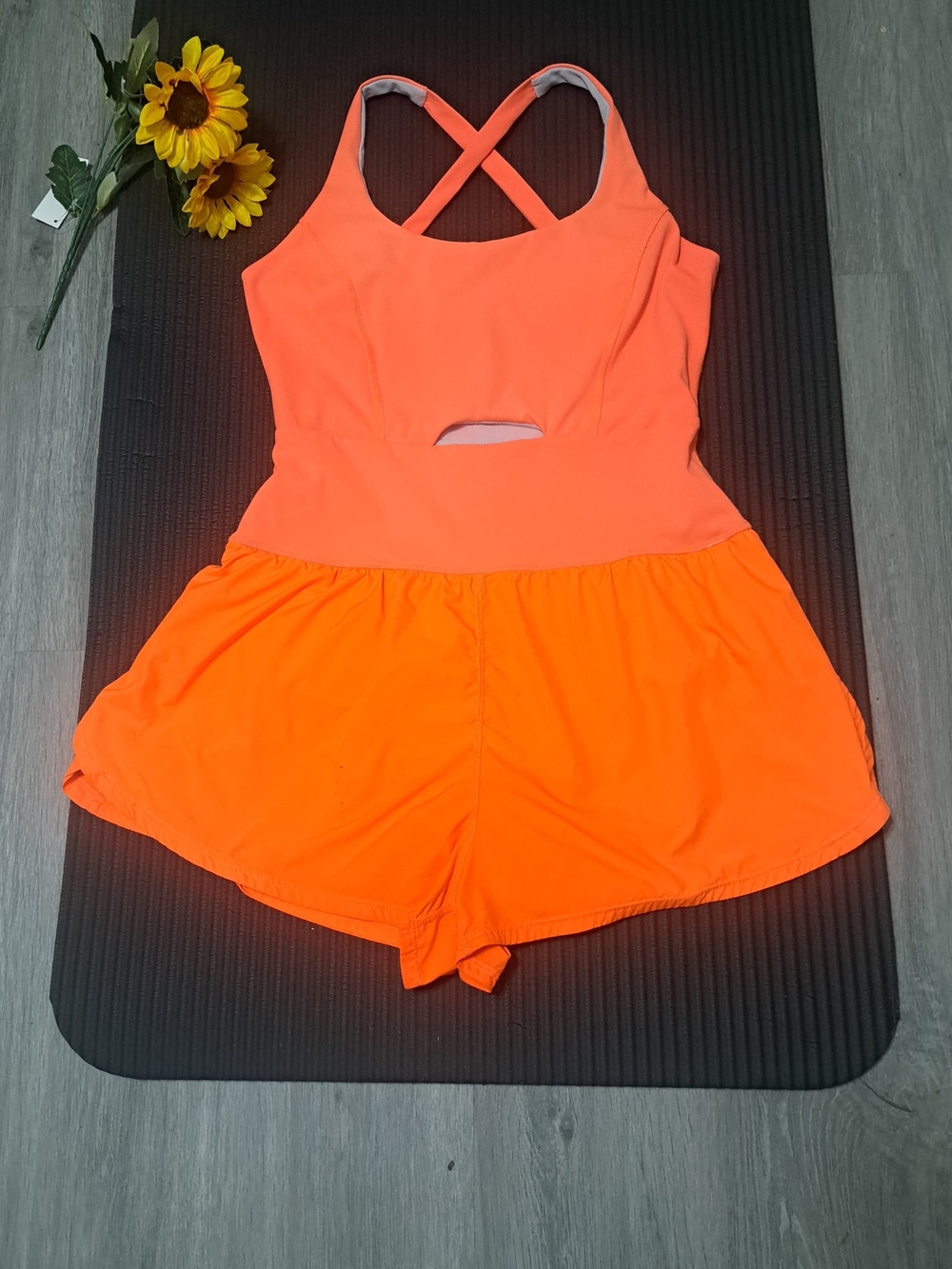 Free People We The Free Neon Orange Romper with Crossback Straps